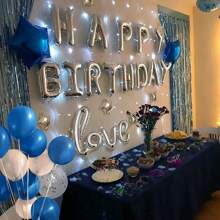 50 Stück blaues Geburtstags-Dekorationsset, beinhaltet silberner Geburtstags-Luftballon-Banner, blaue metallic Latex-Luftballons, Sternfolien-Luftballons mit Klebepunkten und weißen Bändern, geeignet für blaues Geburtstags-Thema, Dekorationen für Geburtstage von Männern und Frauen, Geburtstagsfeier, Hintergrunddekorationen für Hauspartys