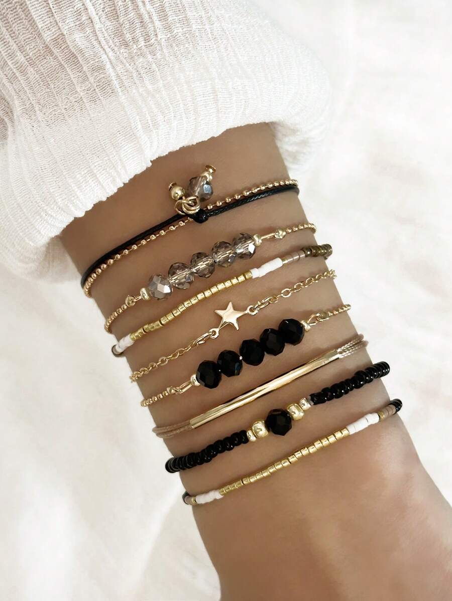 8pcs/Set Boho Style Beaded Bracelets Set For Women - Multicolor - View 1