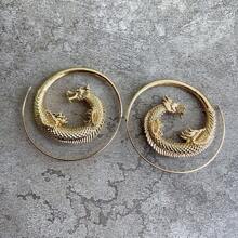 复古哥特式龙形耳环 男女皆宜 龙形螺旋金耳环 时尚日常派对珠宝 - 金色 - 查看 5