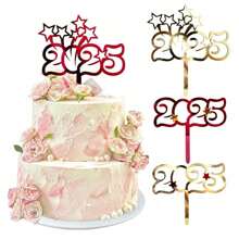 1 pièce Étoiles rouges et dorées en acrylique 2025, Décoration de gâteau pour la fête du Nouvel An 2025, Décoration de gâteau anniversaire