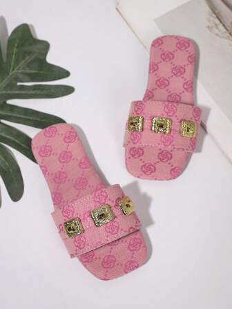 女童时尚方头拖鞋，适合居家旅行摄影、各种场合穿着