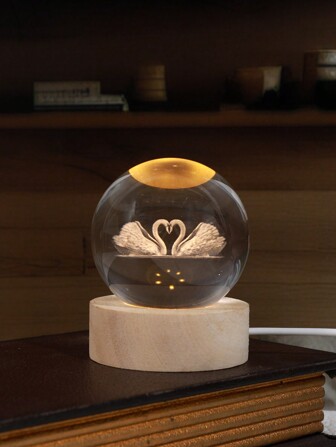 1pc Unisex Khaki Base Illuminated Love Swan Crystal Ball Desktop Small Night Light, Star Sky Glass Ball Decoration Best Gifts Birthday Graduation