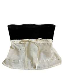 Women Y2k Tube Top Fairy Grunge Lace Trim Strapless Bandeau Lacing Hollowed Patchwork Crop Tops Sexy Backless Going Out Tops Vintage Aesthetic Clothes Streetwear - 黑色 - 查看 9