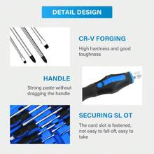 Magnetic Screwdriver Set HEAVY DUTY Phillips & Slotted Go Through Drivers - Blue - View 5