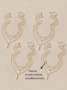 3件套新款时尚金色多层链条圆环吊坠项链，女士派对及日常佩戴饰品 - 金色 - 查看 3