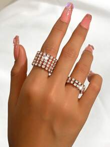 2 件套时尚百搭水钻和钻石弹力戒指套装，女士婚礼派对配饰 - 戒指 - 查看 15