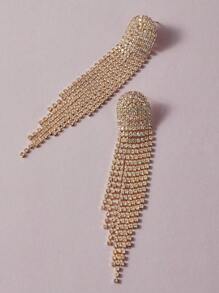 Pendientes largos con diamante de imitación con fleco - Dorado - Ver 13