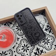 1pc Unique Black Cartoon Cute Funny Odd Dark Creative Personalized Cartoon European And American Graffiti Relief Painted Devil Halloween Matte Black Camera Lens Frame Step Design Shockproof Soft Case Compatible With Samsung/Galaxy/OPPO/VIVO//Honor/Realme Phones
