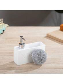 Bouteille distributrice de savon liquide pour cuisine, bouteille de recharge de savon moussant pour les mains en résine blanche avec support d'éponge