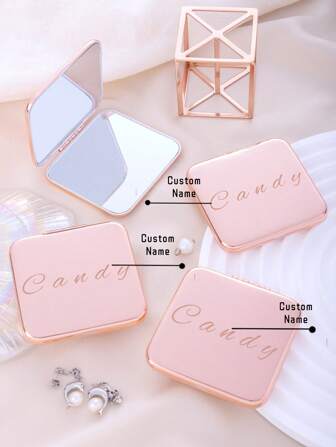 1pc Personalized Rose Gold Plated Square Vanity Mirror, Foldable Ultra-Thin Portable Hand Mirror Suitable For All Occasions And People