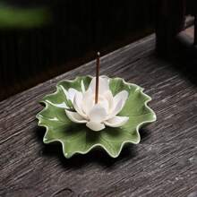 1 set de 2 piezas Quemador de incienso de cerámica con diseño de loto tranquilo - Para mejorar el ambiente del hogar y el estudio de yoga, la decoración y la meditación