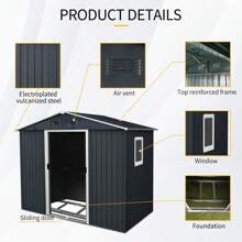 8ft X 4ft Outdoor Metal Storage Shed With Window And Metal Foundation For Backyard, Patio, Lawn (Black And White),CozyUp