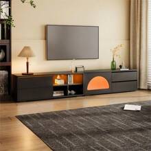 ON-TREND Modern TV Stand With Fluted Glass Door For TVs Up To 100", Media Console With Sliding Door & 2 Drawers, Free-Combination Entertainment Center With LED Light For Living Room, Bedroom, White