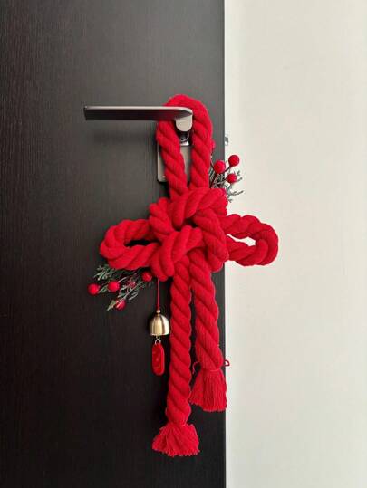 1件/6件装中国新年装饰品，中国结吊坠，红色挂饰，适合新年家居办公室门饰、春节装饰