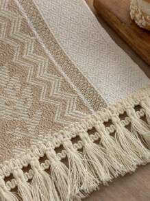 1pc Water-Resistant & Dirt-Proof Table Runner, Modern Minimalist Style, Handwoven Tassel Decor, Elevating Dining Table Artistic Feeling, Suitable For Family Gatherings Or Holiday Celebrations