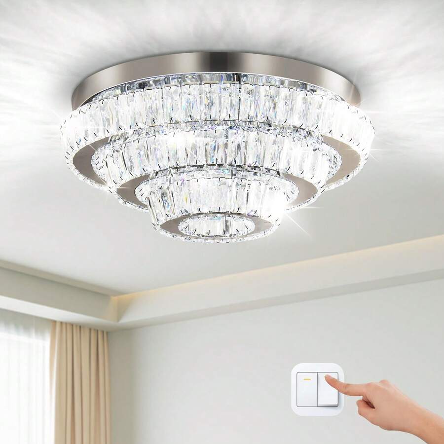 Modern LED Crystal Chandelier 3-Tier LED Ceiling Light Round Ceiling Flush Mounted Chandelier Light Fixure For Bedroom Living Room Dinning Room(Multi-Color/Dimmable) - Multicolor - View 1