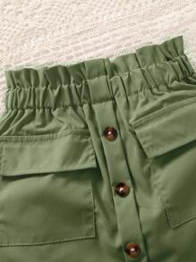 Baby Girl 2pcs/Set Portrait Print T-Shirt & Solid Color Belted Shorts, Casual Minimalist Outfit