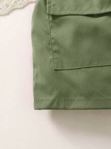 Baby Girl 2pcs/Set Portrait Print T-Shirt & Solid Color Belted Shorts, Casual Minimalist Outfit