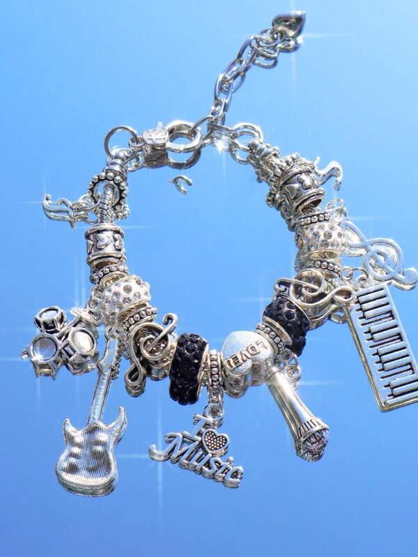 1pc Music Festival Charm Bracelet, TS Friendship Bracelet, Music Festival Concert Cheering Wristband, Fashionable Minimalist Guitar & Drum Set Band Bracelet