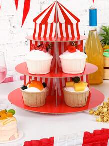 1 套红色帐篷主题蛋糕架，3 层纸杯蛋糕甜点展示架派对装饰纸杯蛋糕架，适用于生日狂欢节马戏团情人节派对装饰、厨房家居蛋糕装饰派对用品 - 紅色 - 查看 4