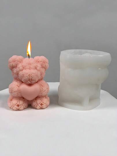 Molde de silicona en forma de abrazo de oso 3D con rosas y amor para hacer velas, suministros para hacer velas con lindos osos, molde de artesanía para jabón, yeso y resina, decoración del hogar y regalo