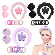 10 pièces/set Kit spa facial comprenant 1 pièce bandeau nuage + 2 bracelets + 1 pièce pince à cheveux florale + 6 chouchous simples assortis