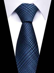 AlanKing 1pc Men's Dark Blue Plaid Striped Paisley Necktie Formal And Party Accessories For Men's Gift Men Necktie