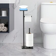 Freistehender Toilettenpapierhalter mit Ablagefläche Oben, schwarzer Toilettenpapierhalterständer, Boden-Klopapierhalter Stehend