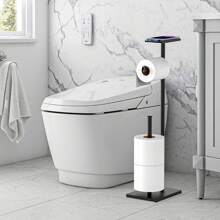 Freistehender Toilettenpapierhalter mit Ablagefläche Oben, schwarzer Toilettenpapierhalterständer, Boden-Klopapierhalter Stehend