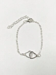 1pc Simple Dual Rings Heart Shaped Bracelet, Perfect For Daily Wear And Best Friends Gift For Women - Silver - View 8