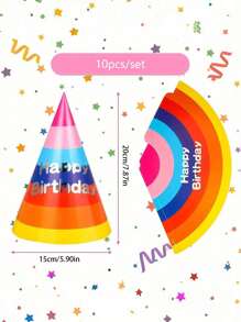 10 Pcs Rainbow Party Decoration Birthday Hat, Birthday Party Creative Triangle Hat, Home Decoration, Birthday Party Hat For Everybody, Art Decoration Gifts