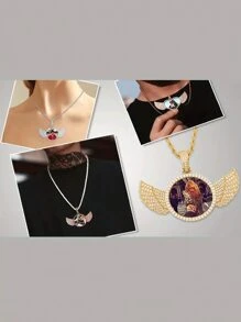 1 colar de imagem personalizado, acessório de colar com pingente personalizado estilo hip-hop com embalagem de caixa de presente, colar de asa de anjo com pingente, acessório de imagem personalizado, presente, ouro, ouro branco, ouro rosa, elegante, colorido, vintage, unissex, hipster, simples, casual, personalizado, personalizado, único, presentes ideais para ele, presentes ideais para ela, ela, namorado, namorada, pai, mãe, família, amigos, para aniversários, para aniversários, para formatura, para baile, para festa, joias femininas