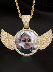 1 colar de imagem personalizado, acessório de colar com pingente personalizado estilo hip-hop com embalagem de caixa de presente, colar de asa de anjo com pingente, acessório de imagem personalizado, presente, ouro, ouro branco, ouro rosa, elegante, colorido, vintage, unissex, hipster, simples, casual, personalizado, personalizado, único, presentes ideais para ele, presentes ideais para ela, ela, namorado, namorada, pai, mãe, família, amigos, para aniversários, para aniversários, para formatura, para baile, para festa, joias femininas