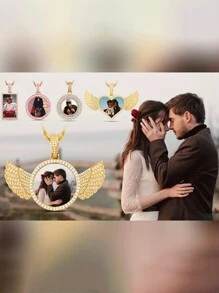 1 colar de imagem personalizado, acessório de colar com pingente personalizado estilo hip-hop com embalagem de caixa de presente, colar de asa de anjo com pingente, acessório de imagem personalizado, presente, ouro, ouro branco, ouro rosa, elegante, colorido, vintage, unissex, hipster, simples, casual, personalizado, personalizado, único, presentes ideais para ele, presentes ideais para ela, ela, namorado, namorada, pai, mãe, família, amigos, para aniversários, para aniversários, para formatura, para baile, para festa, joias femininas