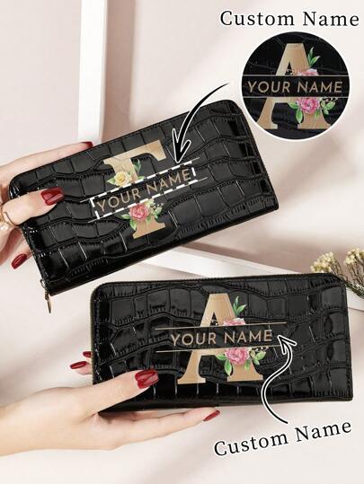 1 pieza Cartera personalizada con firma, cartera con diseño de firma personalizada, cartera con firma personalizada, cartera personalizada con firma, cartera versátil con cremallera para monedas, patrón de inicial de la A a la Z, portador de tarjetas gráfico con letra, organizador de tarjetas de crédito multiusos para útiles escolares en la habitación del dormitorio