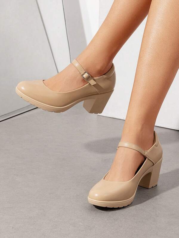 Women's Chunky Low Block Heels Pumps Mary Janes Closed Round Toe Comfortable Elegant Solid Color Dating Vacation Classic Dress Work Shoes