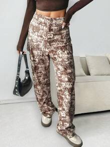 New Fashion Personalized Street Style Girl Letter Print Cargo Pants, Casual For Commute - Green - View 3