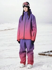 Gradient Ski Suit Set Unisex Oversized 2-Piece, Includes Professional Ski Jacket + Ski Pants, Suitable For Snowboard Resort Outings; Bonded Zipper Placket With Anti-Loss Pockets, Reinforced Structure Windproof And Snowproof, Breathable; High-Value Gradient Colorway Functional Snow Gear, Winter Skiing Sports Universal Couple Skiing Equipment, Suitable For Beginners And Experienced Skiers, Cold-Resistant Outdoor Snow Apparel - Red Violet - View 8