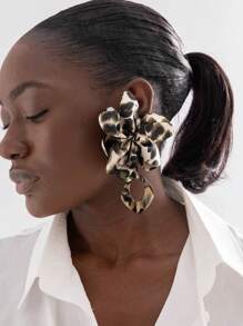imoli Pendientes largos de leopardo grabado con diamante de imitación 1 par