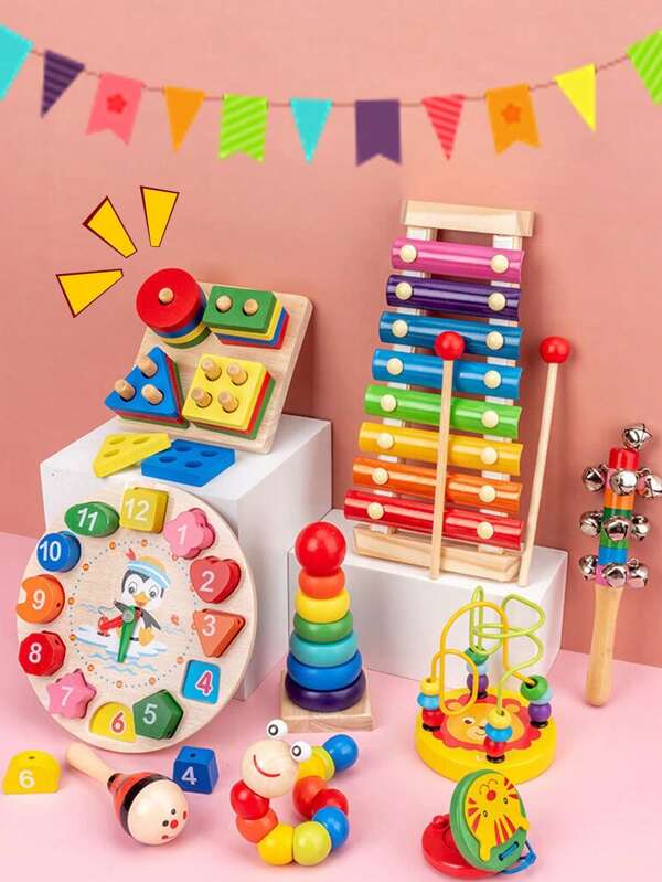 GENAI 9-IN-1 Toddler Musical Instruments, Wooden Percussion Instruments For Baby Kids Preschool Educational Musical Toys Set Boys And Girls