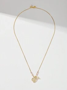 1 pieza Collar con colgante de la Virgen María de cruz tricolor, de estilo europeo y americano, hecho a mano con cuentas de cobre chapado, adecuado para regalos, parejas, amigos, uso diario - Amarillo Oro - Ver 6