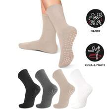 1 Paire de chaussettes de yoga pour femmes, couleur unie, antidérapante au niveau de la semelle médiane, chaussettes de yoga, pilates, ballet