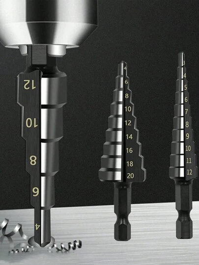1/3/4PCS Titanium Coated High Speed ​​Steel Step Drill Bit Set, Pagoda Drill Bits For Wood And High Efficiency Metal Smooth Chamfer, No Burrs, Not Easy To Rust, Easy Installation, Improved Efficiency