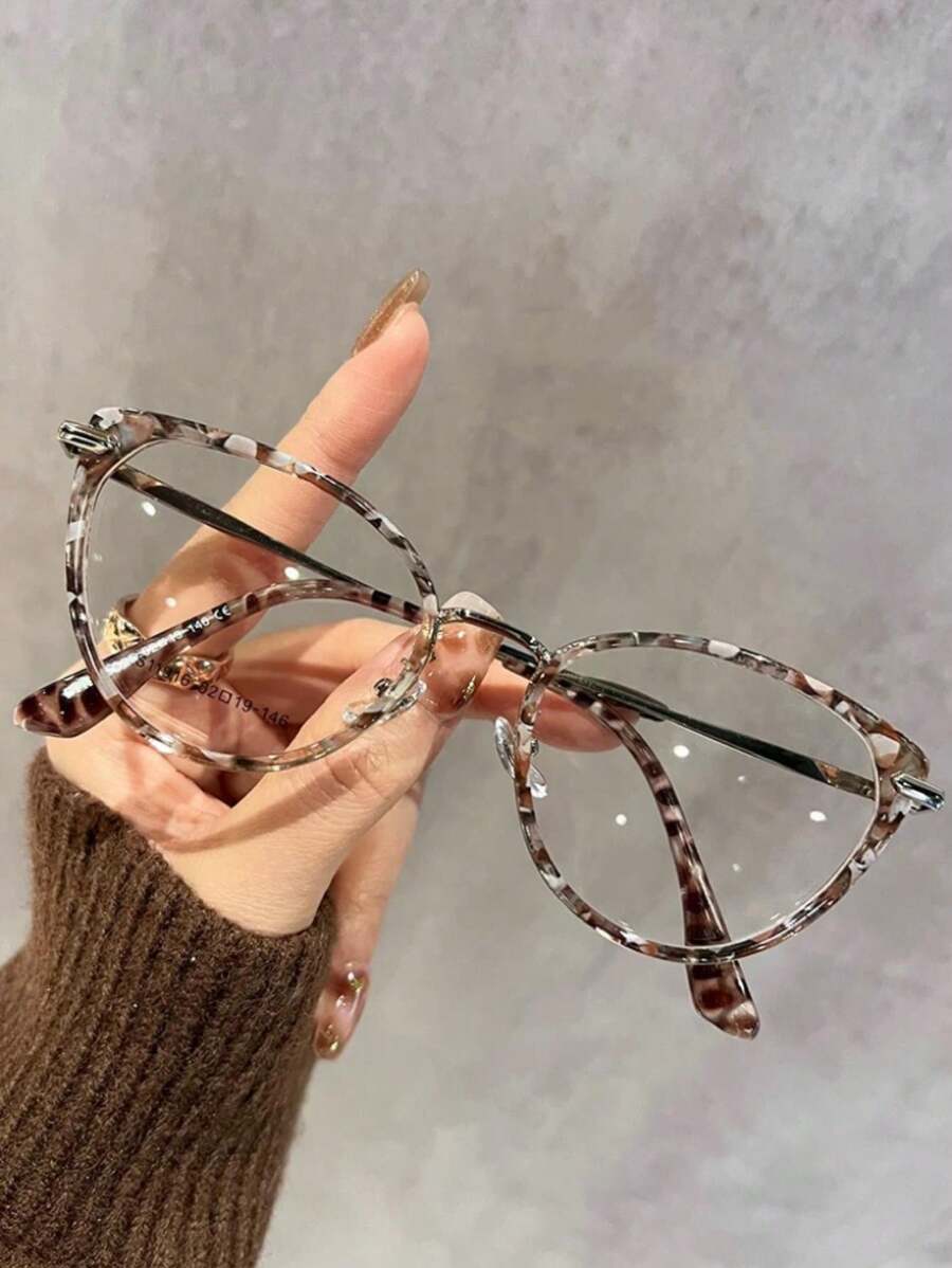 Y2K Cat Eye Transparent Glasses, Light Tea Color