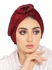 1pc Fashion Elastic Pleated Silver Thread Headwrap Caps, Crisscross Undercap, Breathable Hat With Front Twist Knot Design, Stretchy Turban Hat For Hair Coverage Hair Sleep Cap - Multicolor - View 3