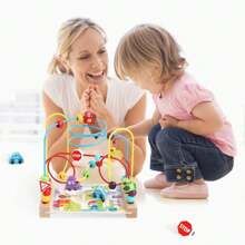 Montessori Interactive Wooden Maze Game Beads - Clear - View 4