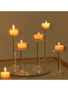 Glass Candle Holder For Tea Light, 6Pcs Clear Hurricane Candle Holder For Table Centerpiece, Tealight Candle Holder Centerpiece For Dining Room Table Wedding Party Home Decor,Halloween And Decorations - 無色 - 查看 1