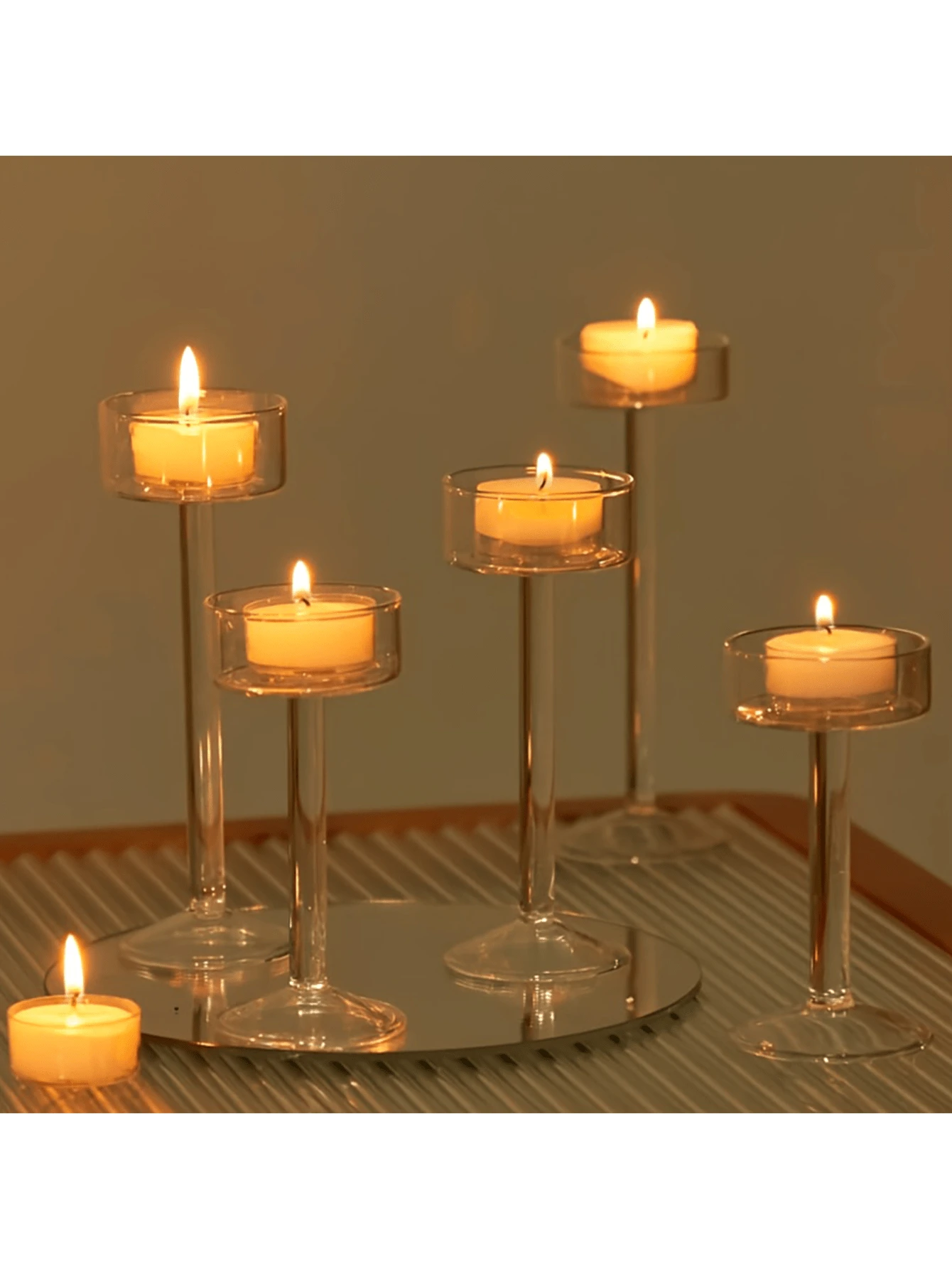 Glass Candle Holder For Tea Light, 6Pcs Clear Hurricane Candle Holder For Table Centerpiece, Tealight Candle Holder Centerpiece For Dining Room Table Wedding Party Home Decor,Halloween And Decorations - 無色 - 查看 1