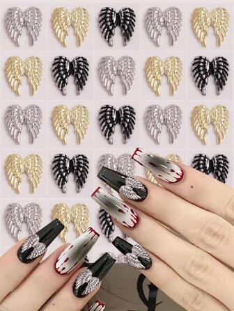 10Pcs/Pack Wings Nails Nail Accessories Metal Nail Decoration, Gold And Silver Personalized Alloy Nail Jewelry 3D Nail Decoration, Suitable For Nail Salons And Personal Use Nail Supplies Nails Nail Charms Nail Gems