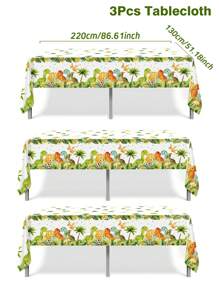 Set de 3 manteles desechables de plástico de 130*220cm con estampado de animales de la jungla y dinosaurios, adecuados para fiestas de cumpleaños con temática de dinosaurios, eventos familiares, decoración de salas de fiesta y decoración de mesas de comedor - Verde - Ver 8